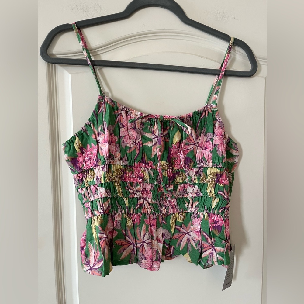 NSR by Nordstrom Vibrant Green and Pink Floral Top with Adjustable Straps Size S